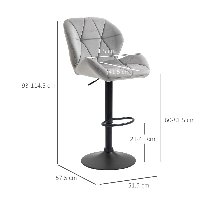 Adjustable Bar Stools Set of 2, Swivel Upholstered with Back and Footrest, Light Grey