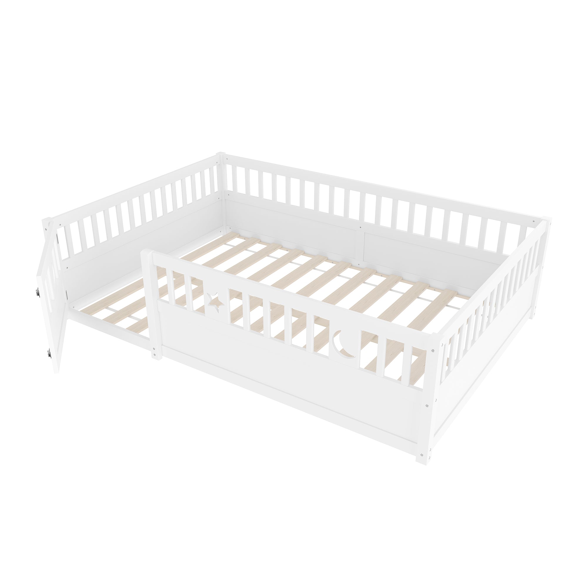 Panel Bed 140x190cm Children's Railing Star & Moon - White