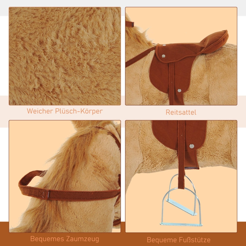 Rocking Horse Plush with Sound, 85x28x60cm, Beige