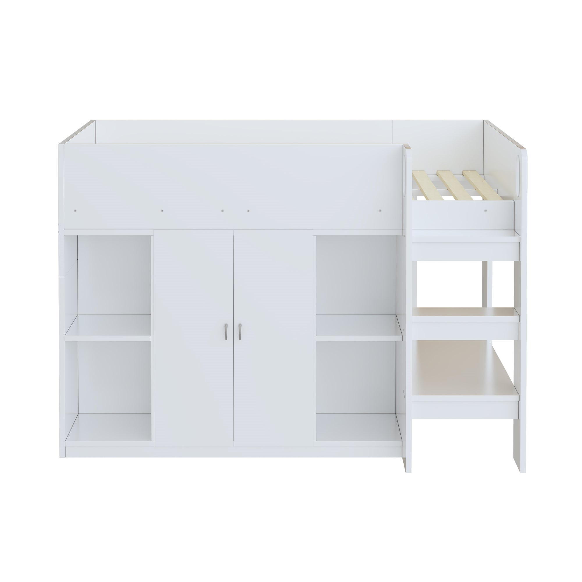 Loft Bed 90*200, Storage, Wardrobe, Shelves, Ladder, White