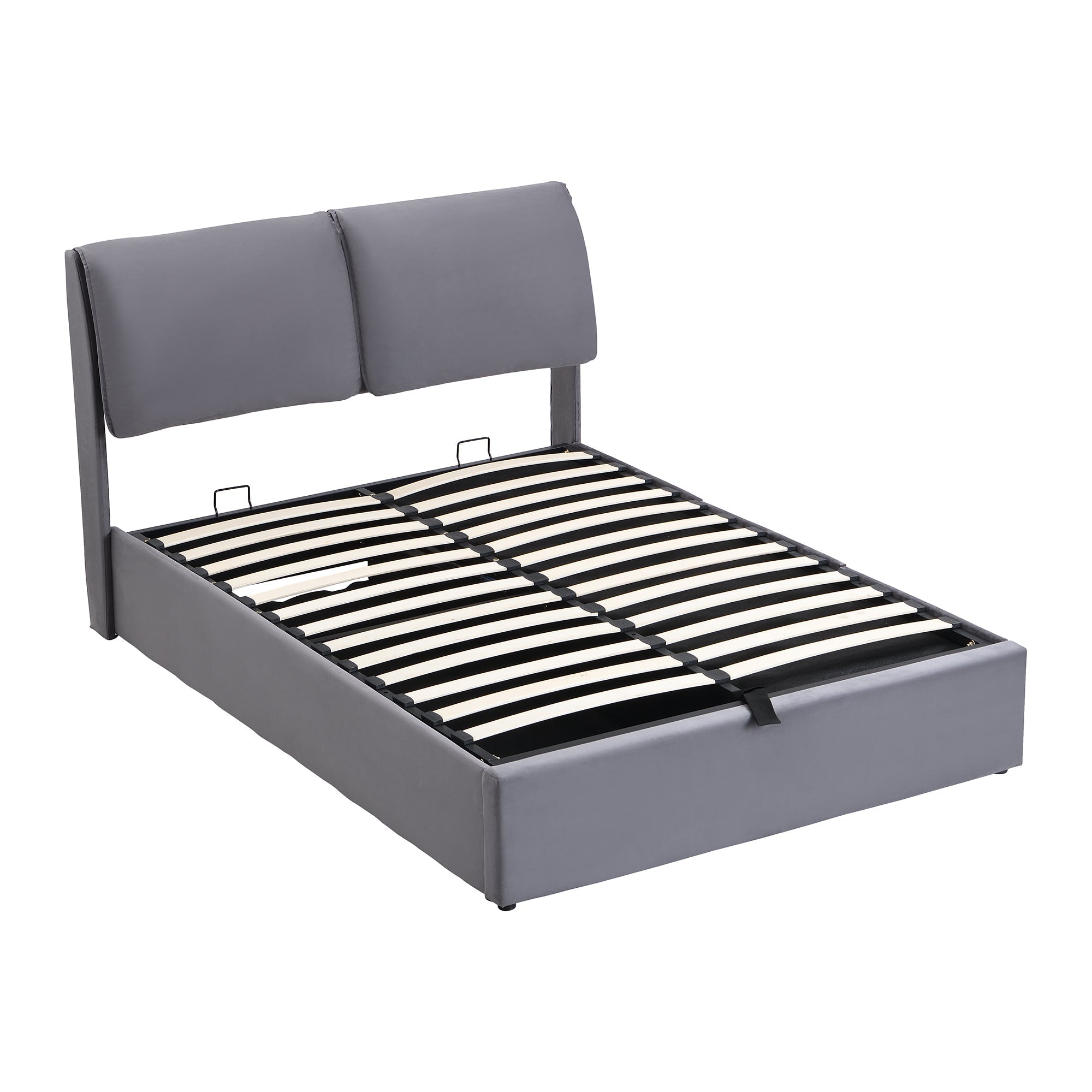 Upholstered Bed with Hydraulic Lift and 3 Drawers, 140x200 cm, Grey Velvet