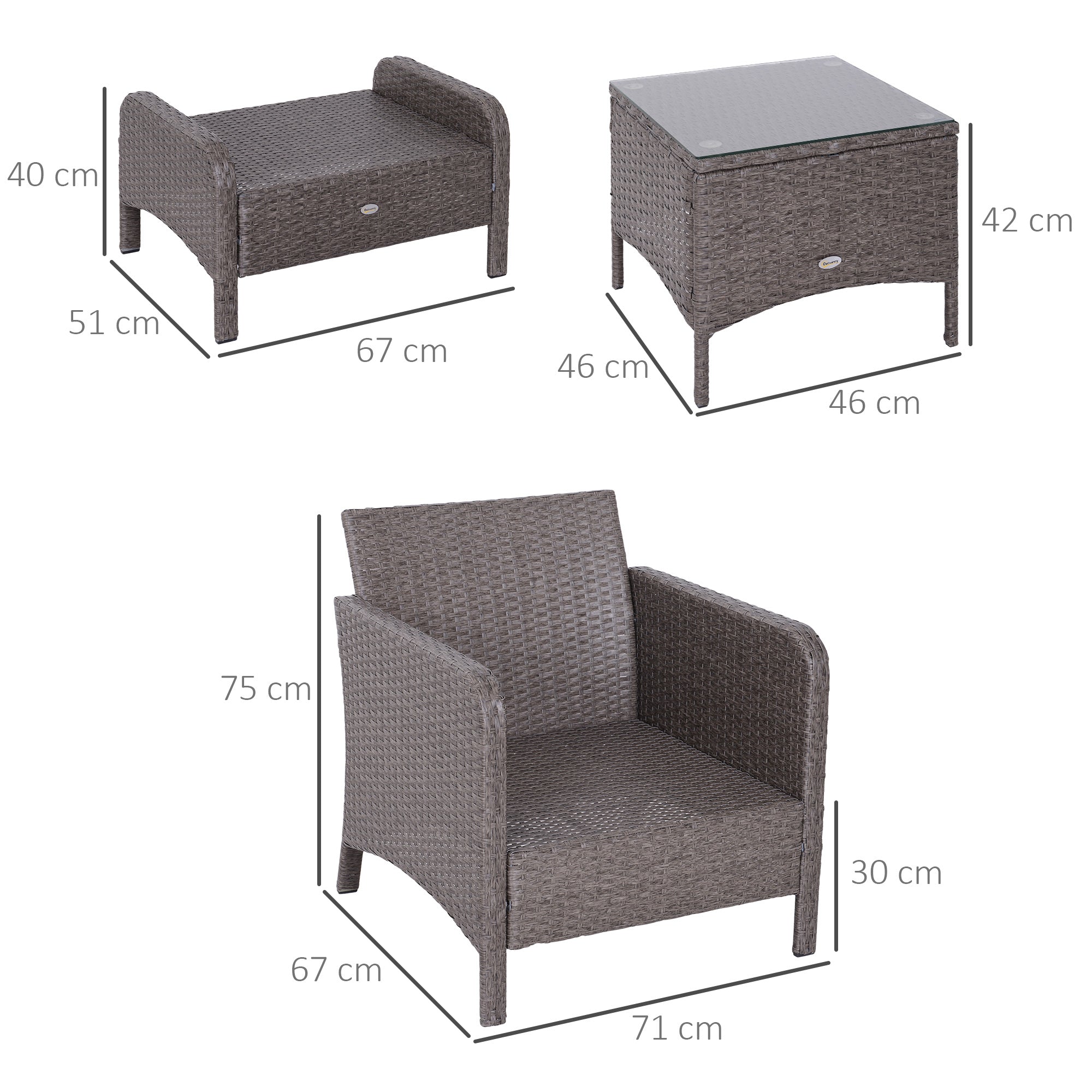 2-Seater Rattan Furniture Set, Steel Frame-Grey