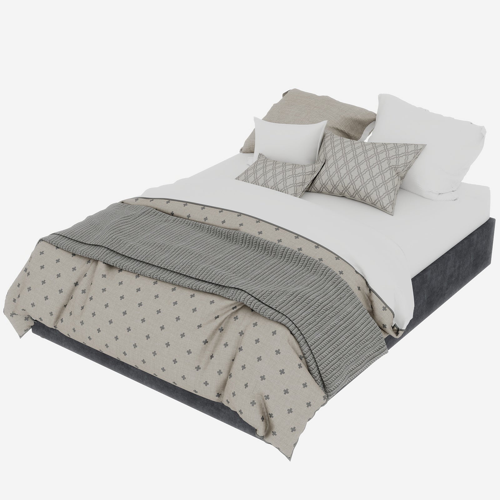 Modern Simple Style Bed Frame, 140x200cm Gas Lift, Dutch Velvet Grey