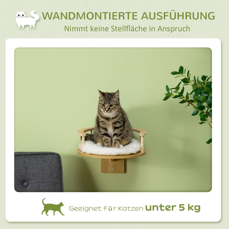 Katzenbett, Wandmontage mit Kissen, Eiche und Cremeweiß