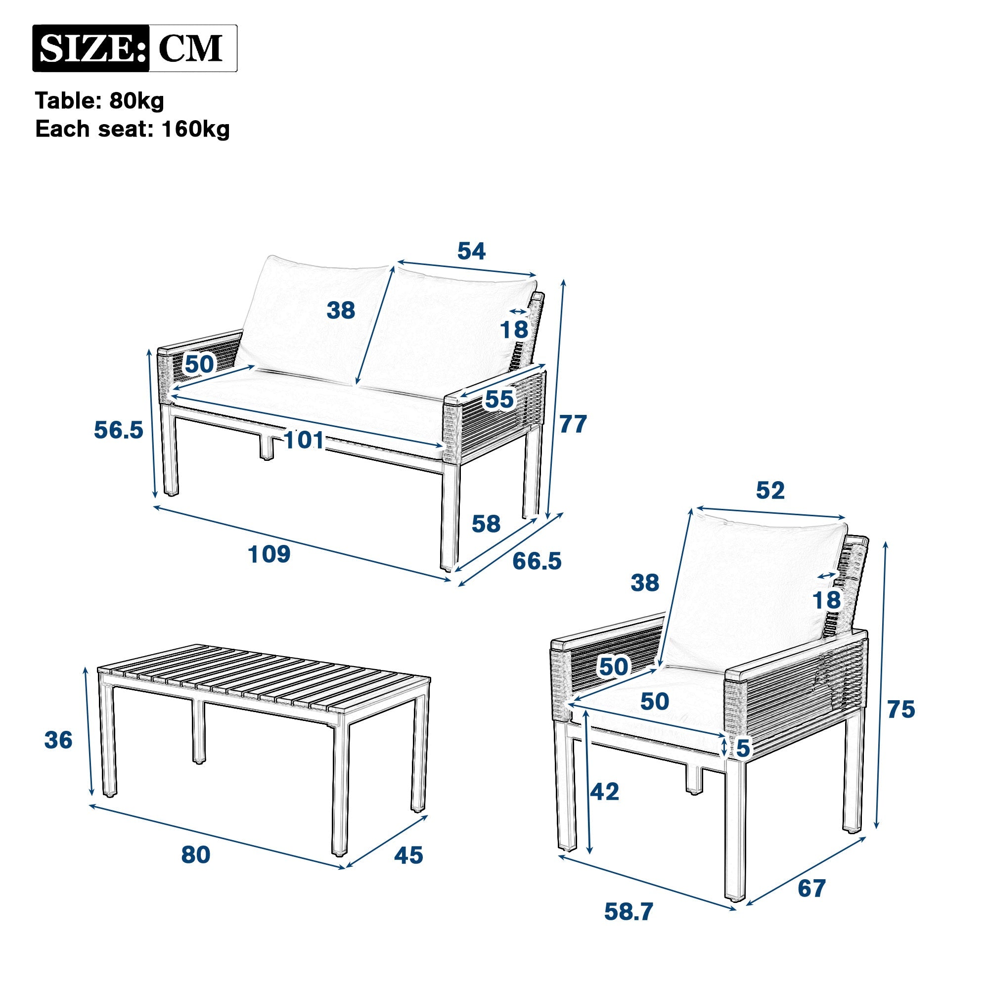 Garden Lounge Set with Double Sofa and 2 Armchairs, Grey Rattan