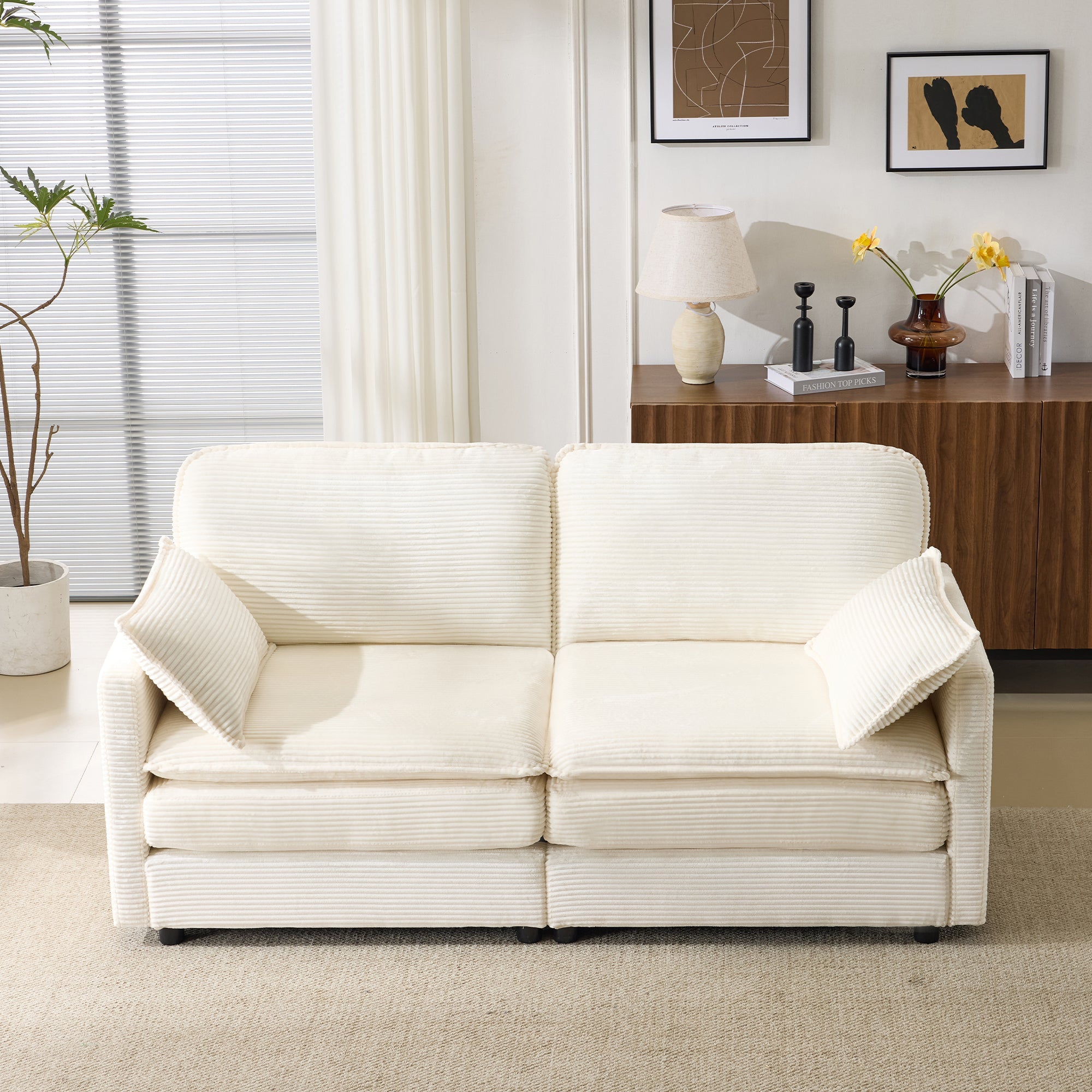 Modern Minimalist Sofa, 2-Seater Comfortable and Spacious, Living Room/Bedroom