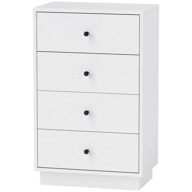 Kommode, Holzschrank mit 4 Schubladen, Weiß