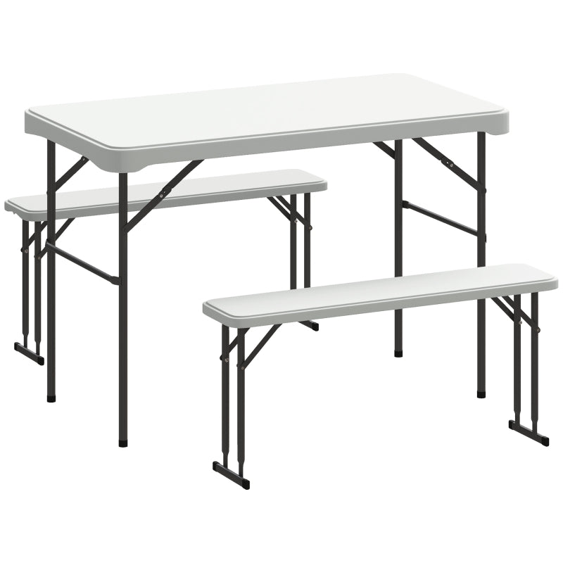 Three-Piece Folding Picnic Table and Bench Set, Portable 4-Seater HDPE, White