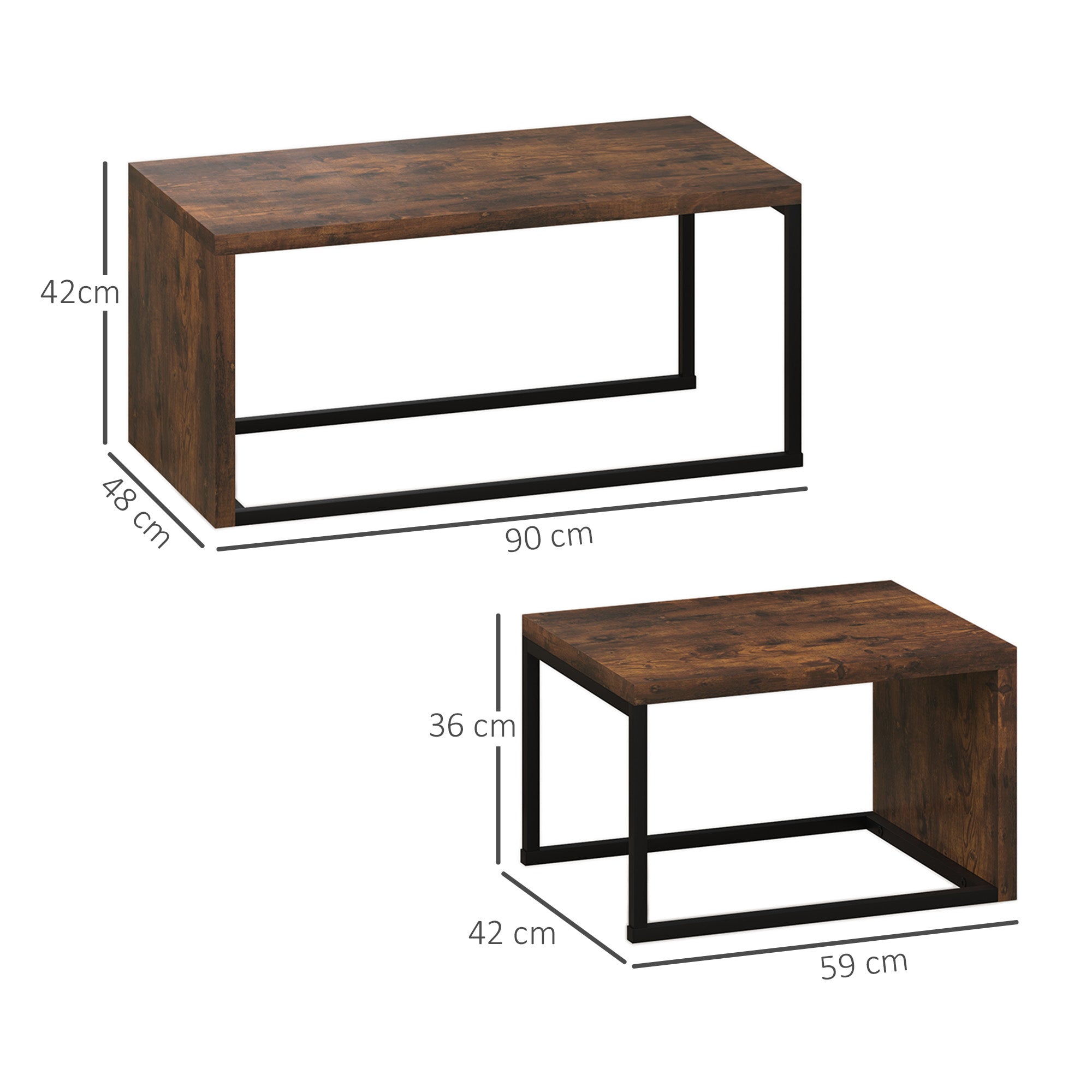 Couchtische, verschachtelt, multifunktional, verschiedene Formen, schwarzes und braunes Metall