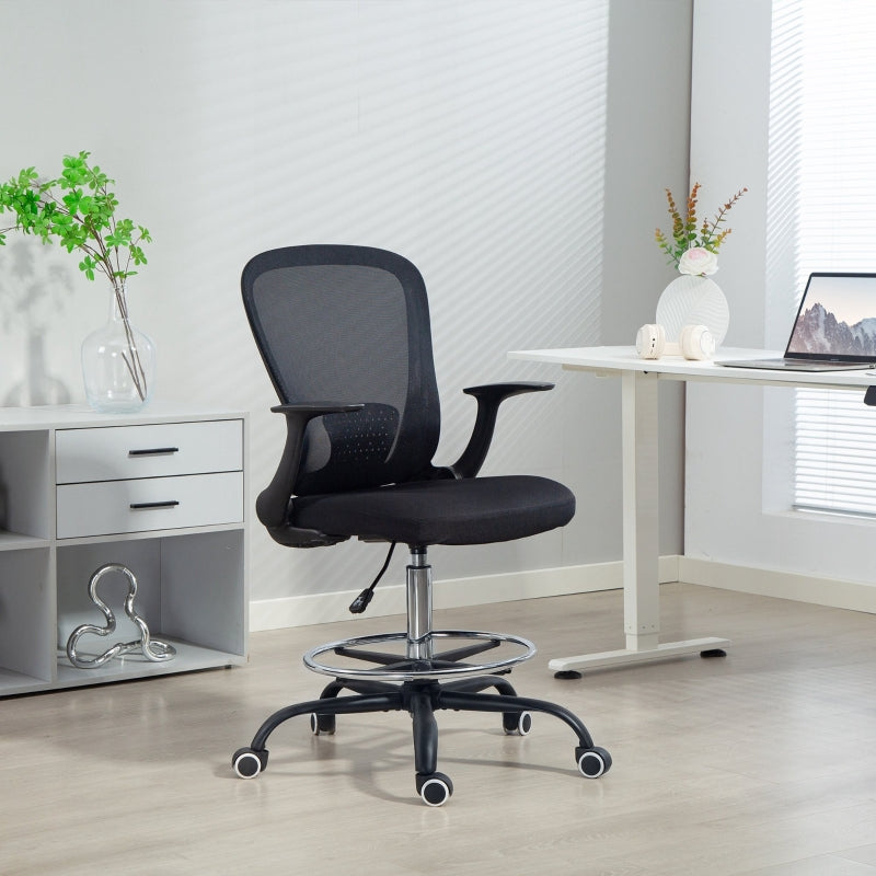 Office Chair Height-Adjustable Foot Ring Lumbar Support - Black