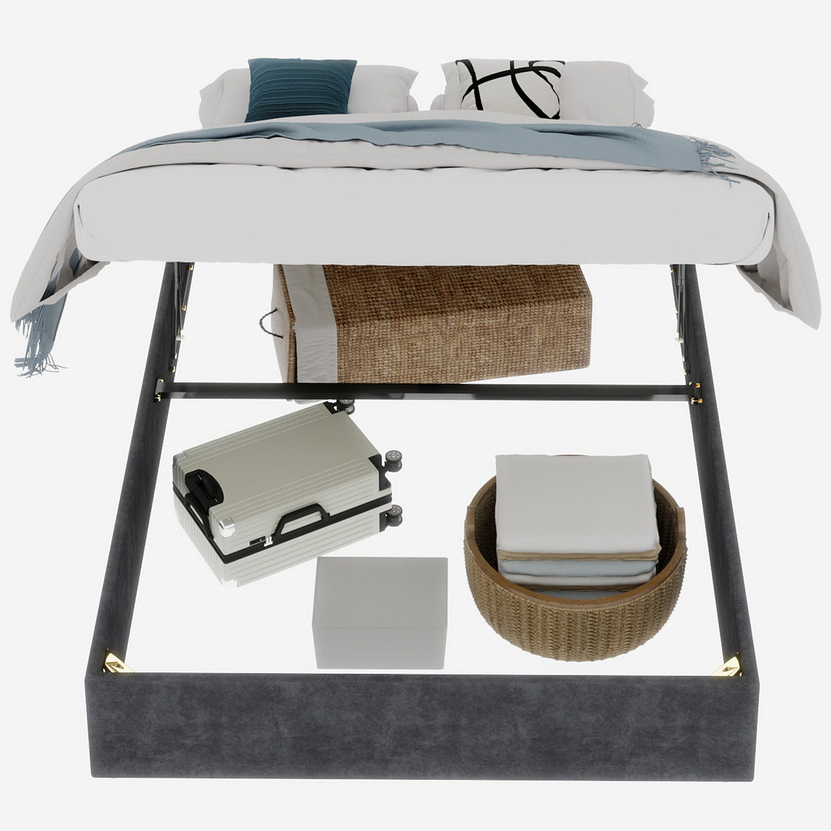 Bed Frame 160x200CM Gas Lift Storage Gray Dutch Velvet