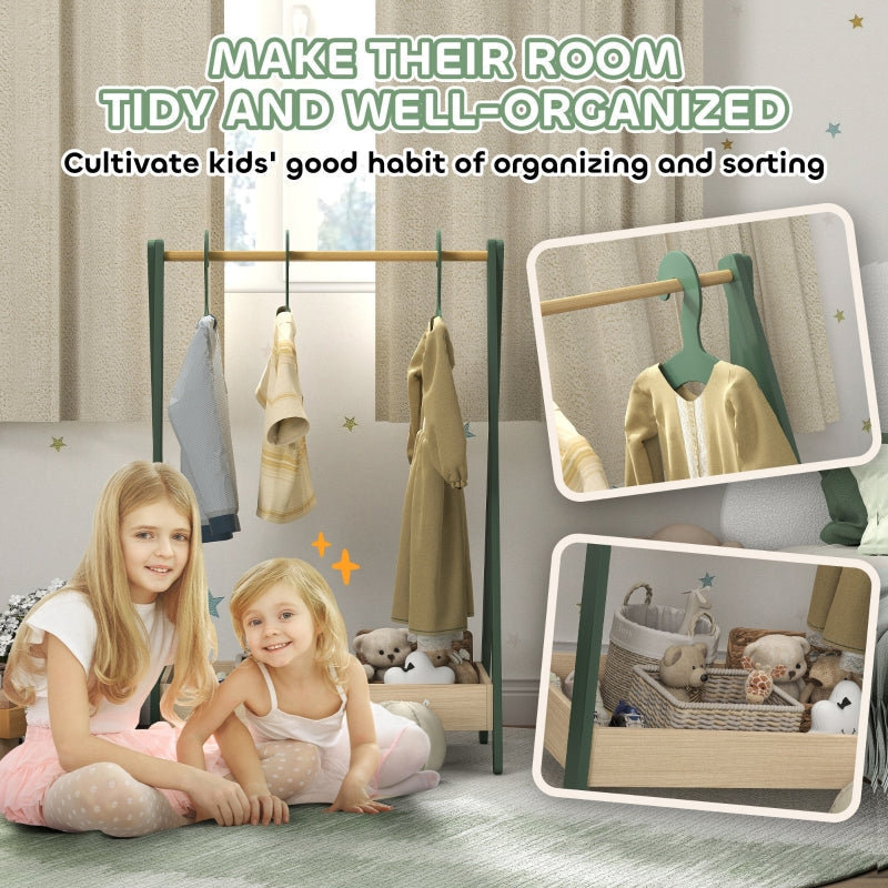Kids Clothes Rail, 3 Hangers Bottom Storage Shelf, Green