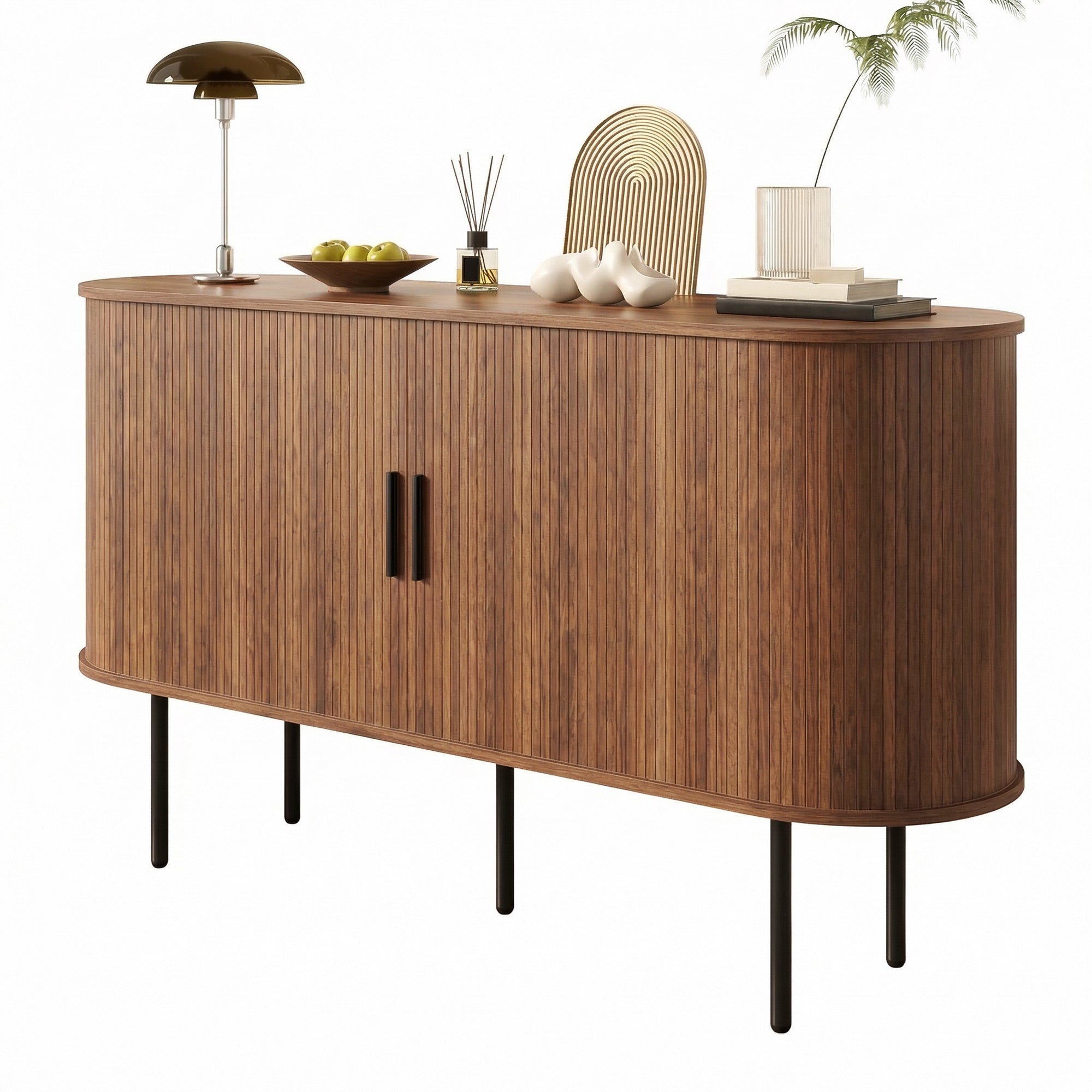Modern Sideboard with Roll-up Doors and Iron Legs, MDF