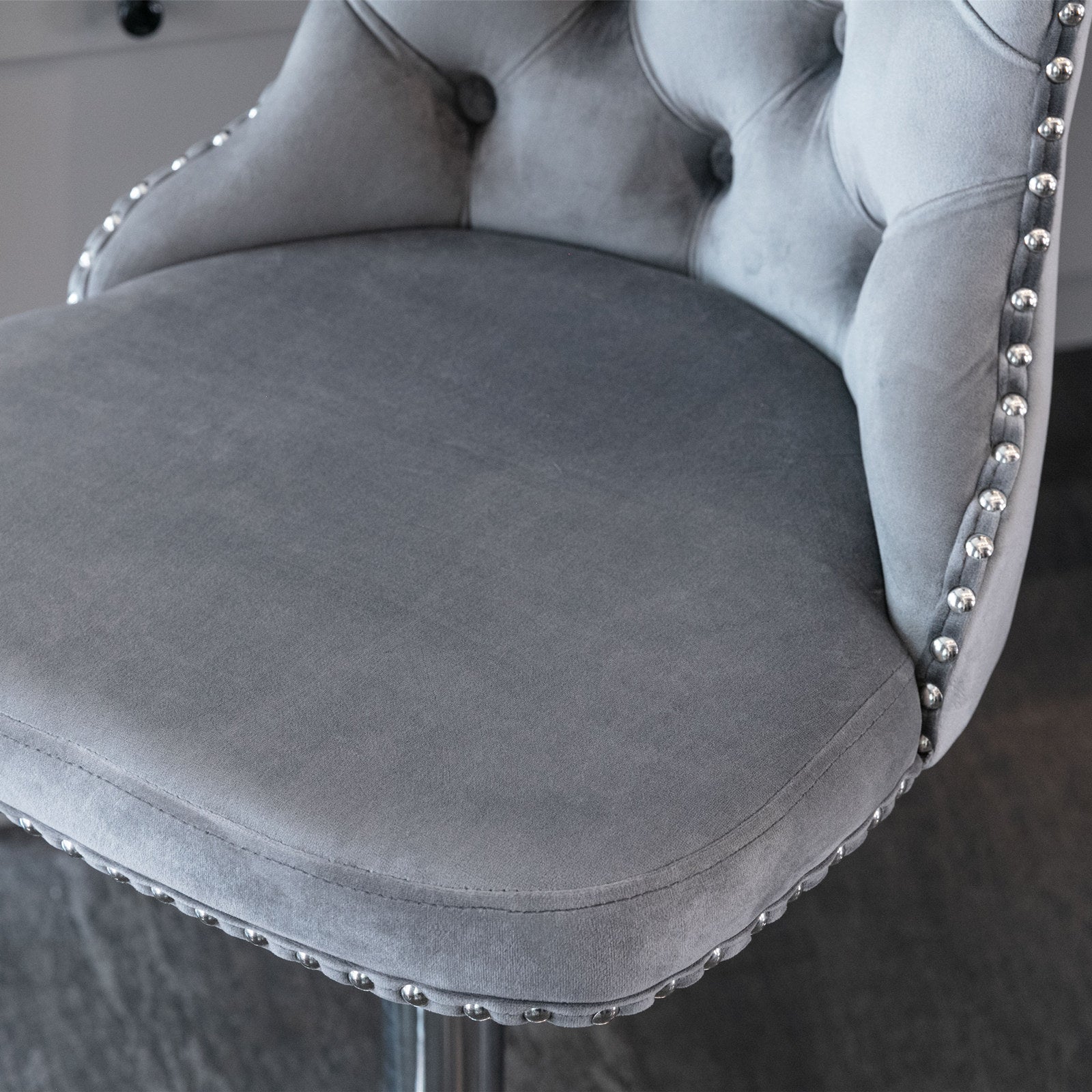Swivel Barstools Adjustable Height Tufted Back Chrome Base Set of 2 - Velvet Gray