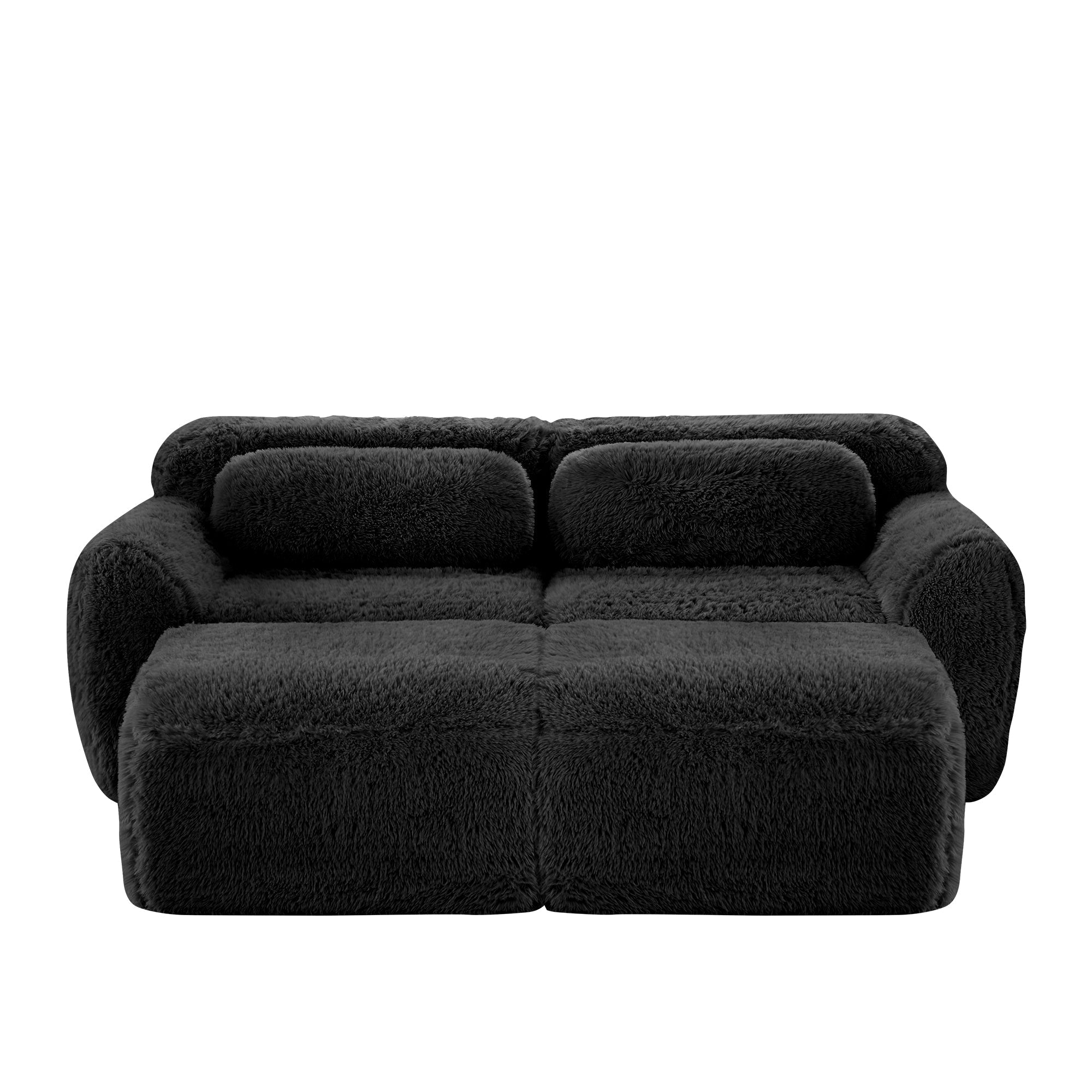 Boneless Cloud Sofas Modular Sleeper Sofa Two-Seater with 2 Ottomans No Assembly Plush Black