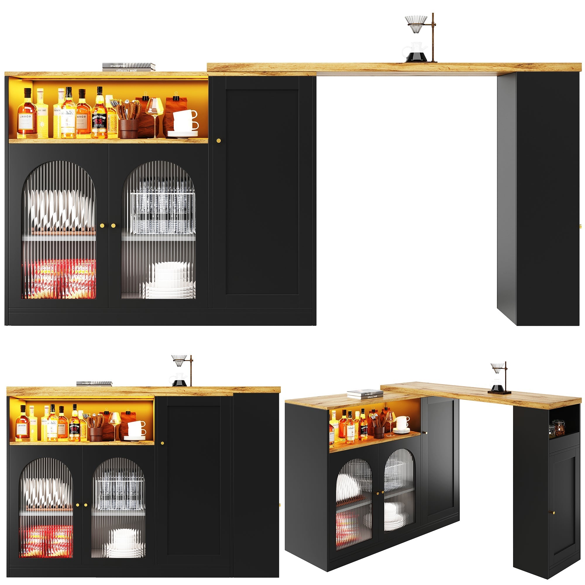 Bar Table, 360° Rotating with LED Light, Matte Black