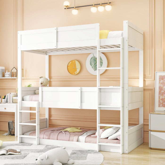 Triple Bed, Loft High Fence Design, Children's, Solid Wood, White
