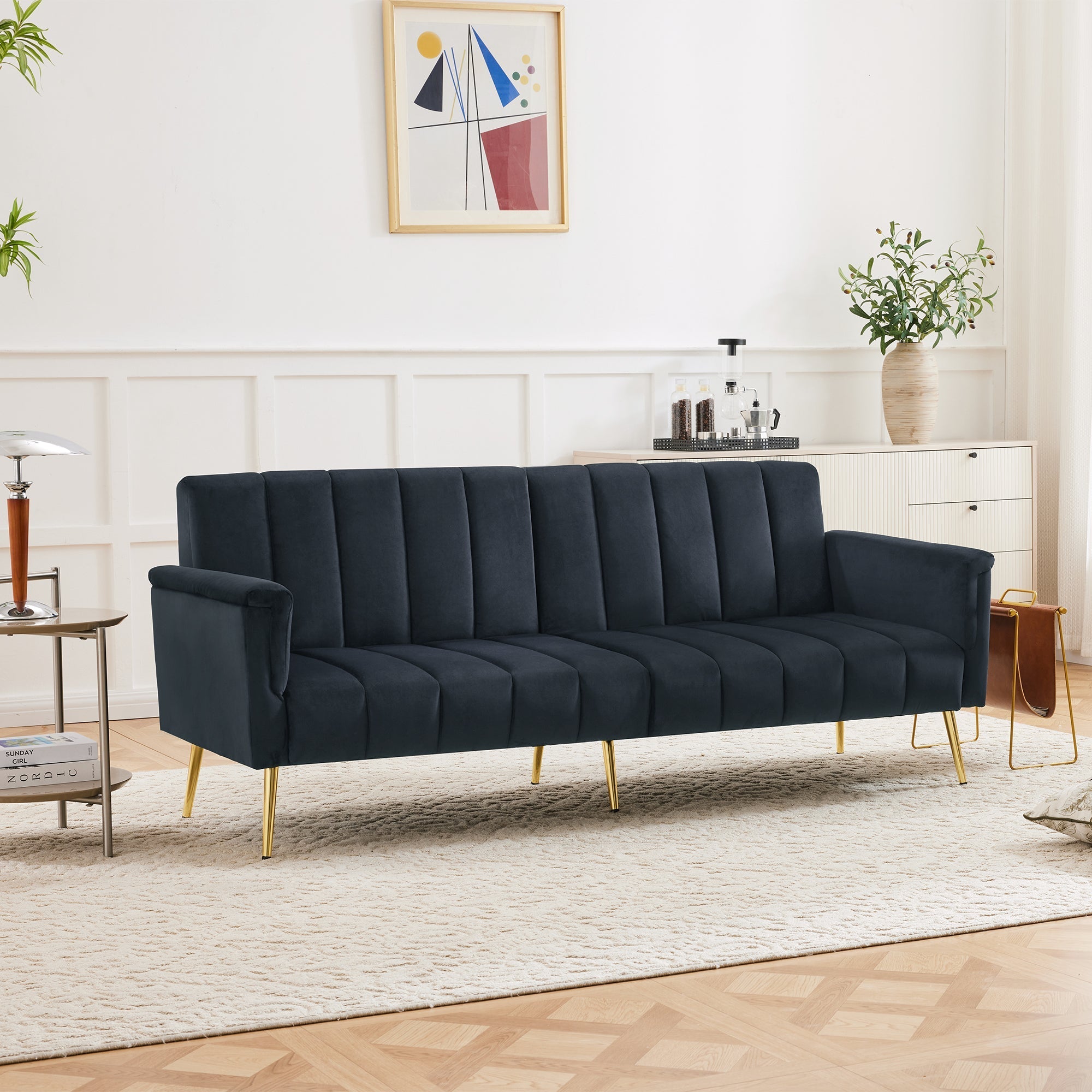 Sofa Bed Fold-Out Sleeping Function, Velvet Fabric
