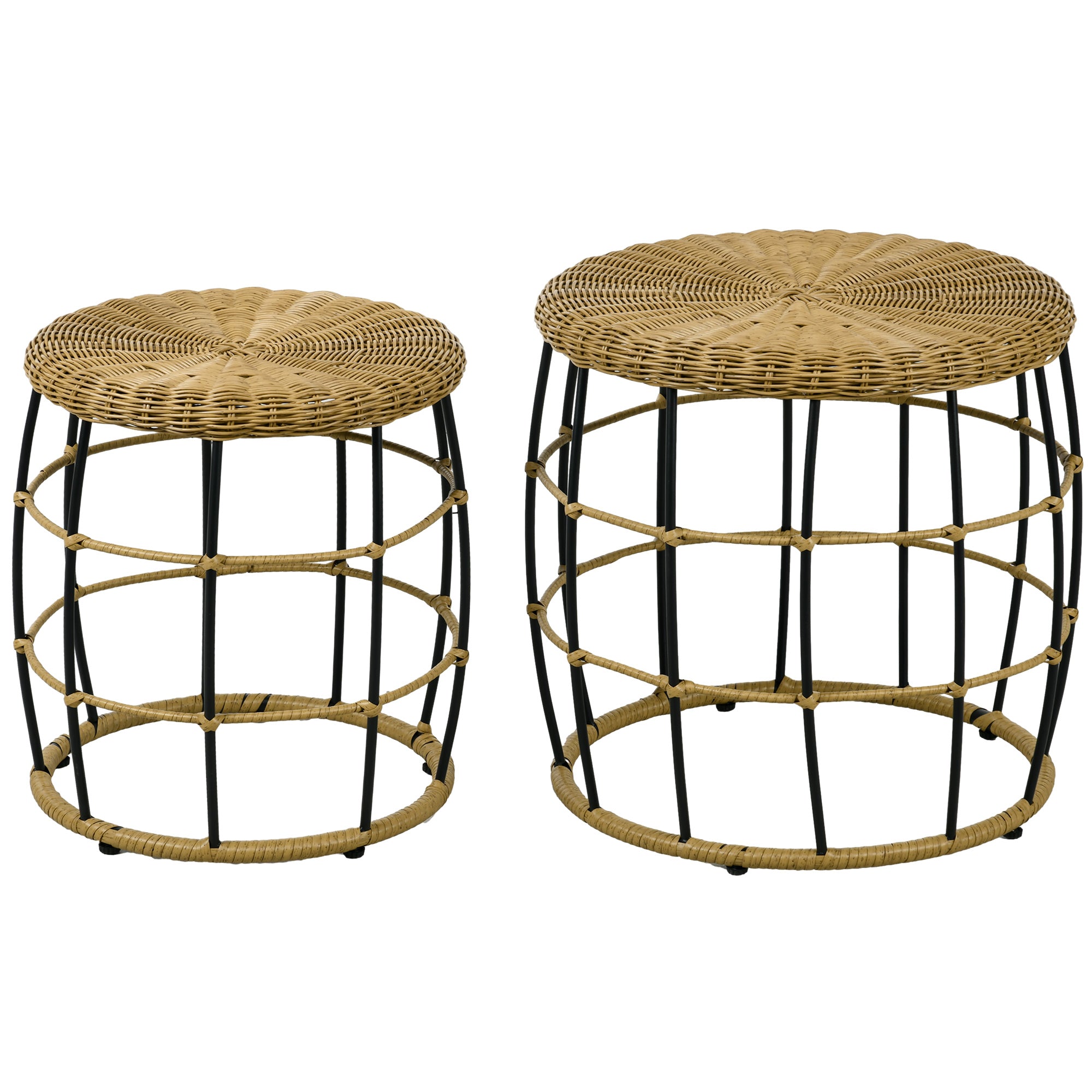 Rattan-Beistelltisch-Set 2-teilig Stapelbarer Couchtisch, Khaki