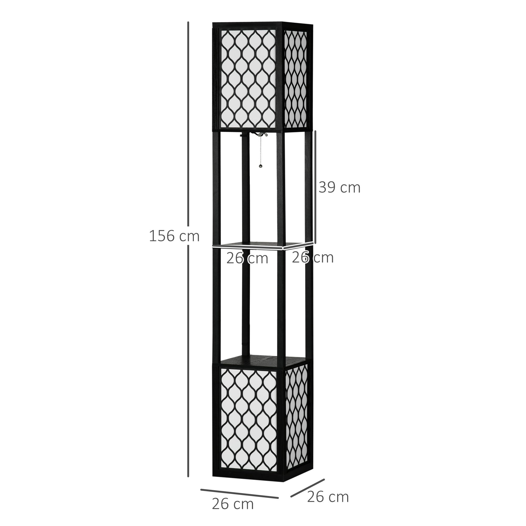 Floor Lamp with Shelf, Double Light, 40W E27, Pull Chain Switch