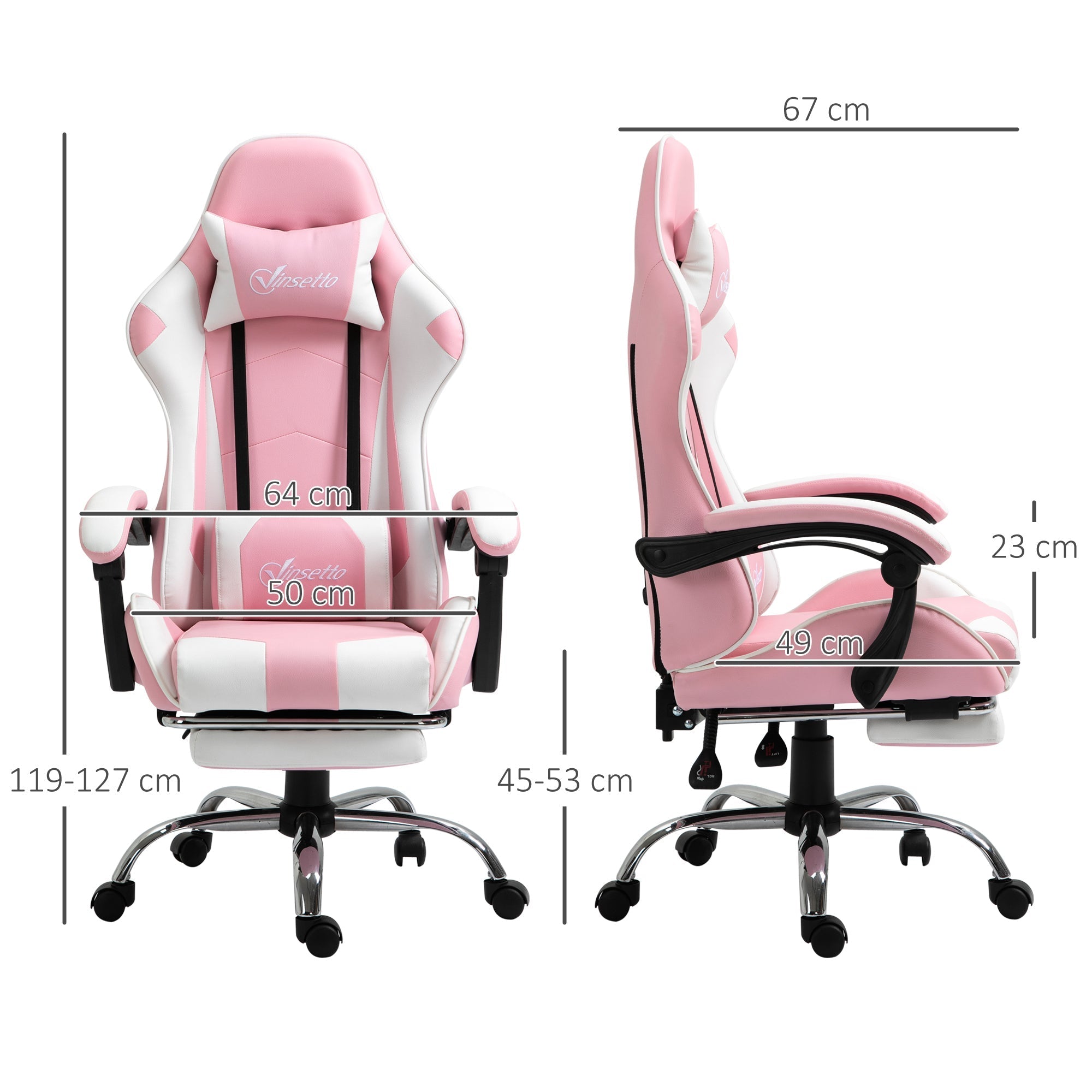 Ergonomic Gaming Chair: Reclining with Footrest, Lumbar Support, Adjustable Height - Pink PU Leather