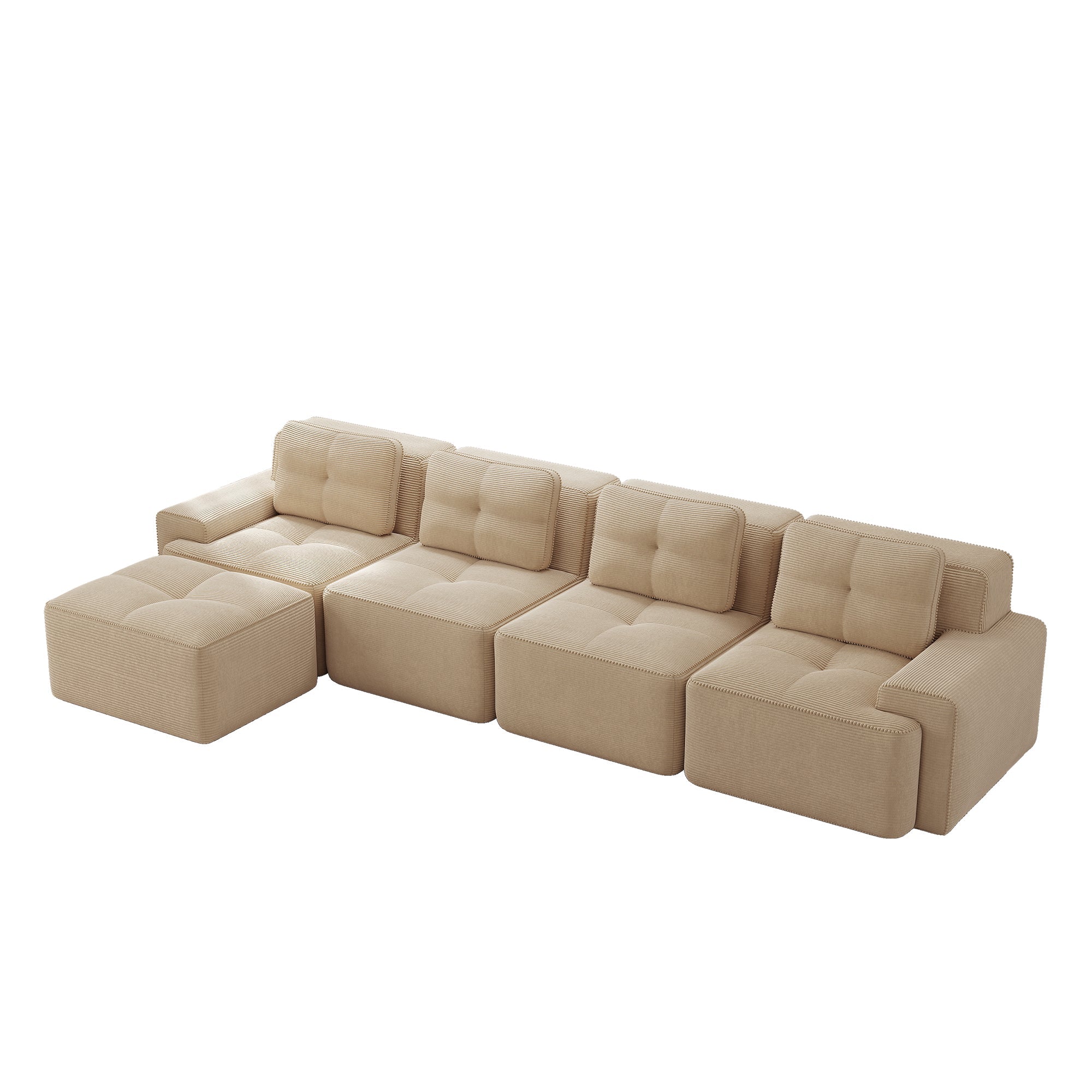 Boneless Modular Sofa L-Shaped Chaise 4-Seater Deep-Seat - Corduroy Beige