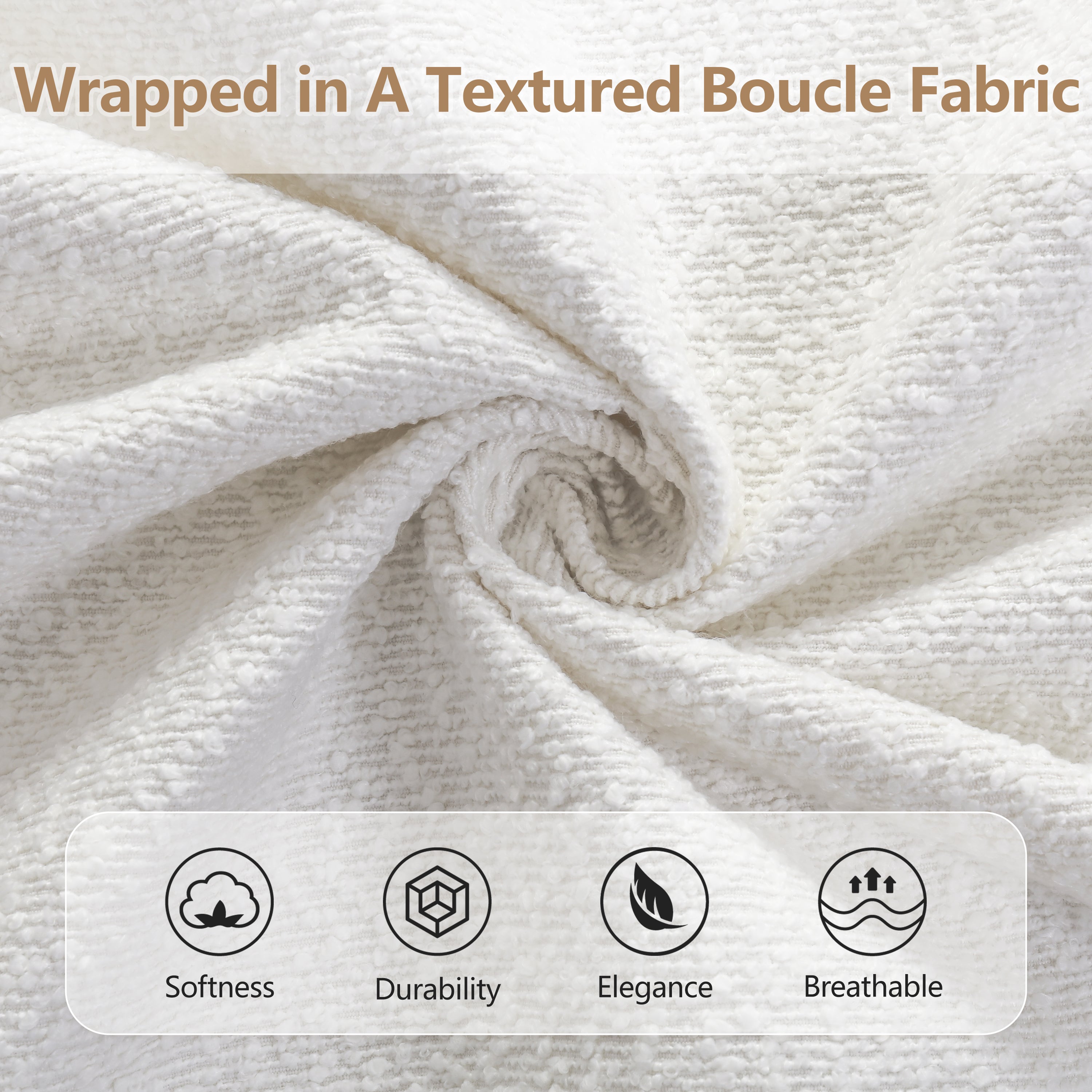 Ottoman Storage Bed Frame, 4ft6 Double with Curved Headboard, Boucle Fabric, Warm White