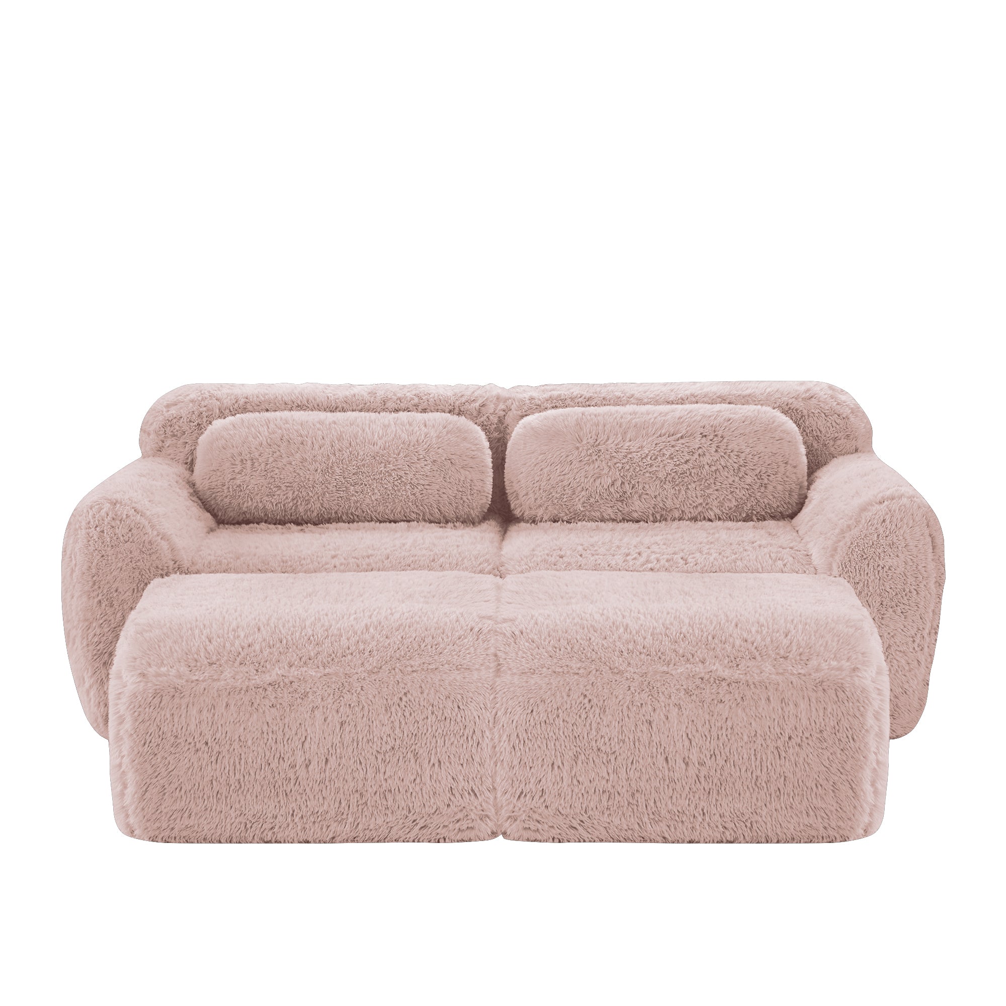 Boneless Cloud Sofas Modular Sleeper Sofa with 2 Ottomans Two-Seater Soft Plush Pink