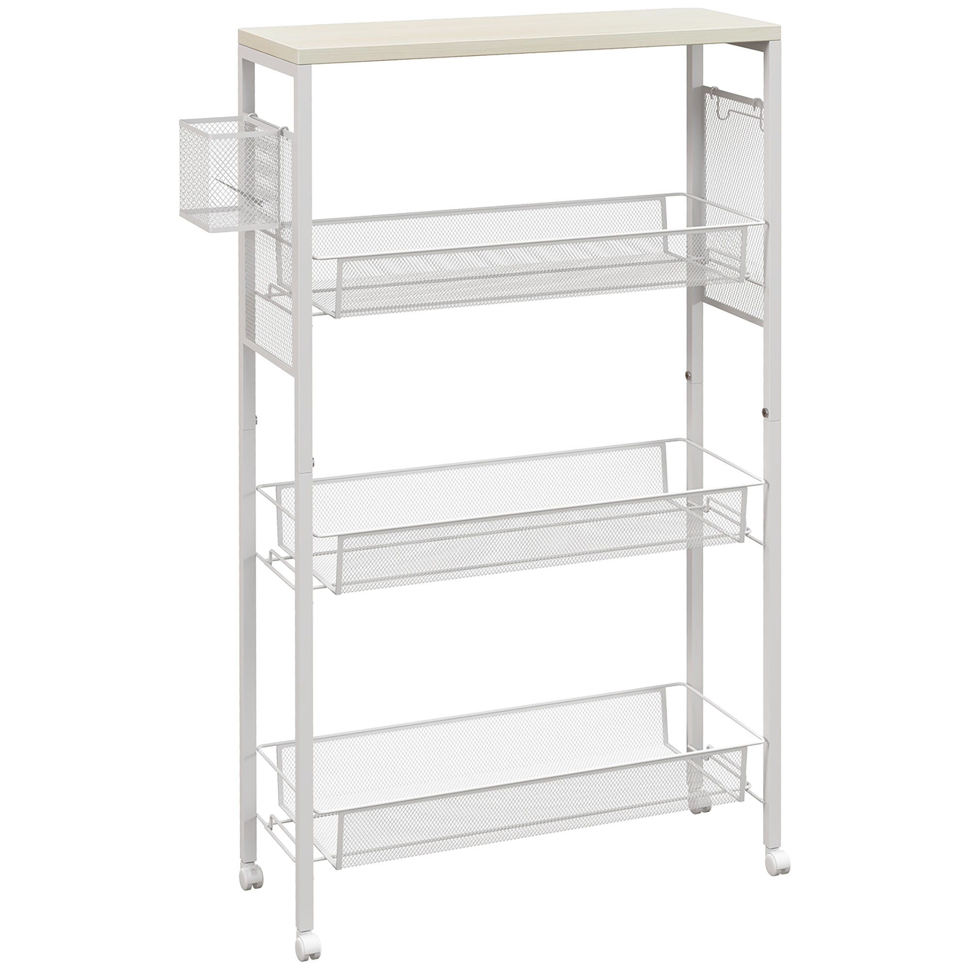 Kitchen Trolley Serving Cart, 3 Levels, Worktop, Hooks, Steel, White
