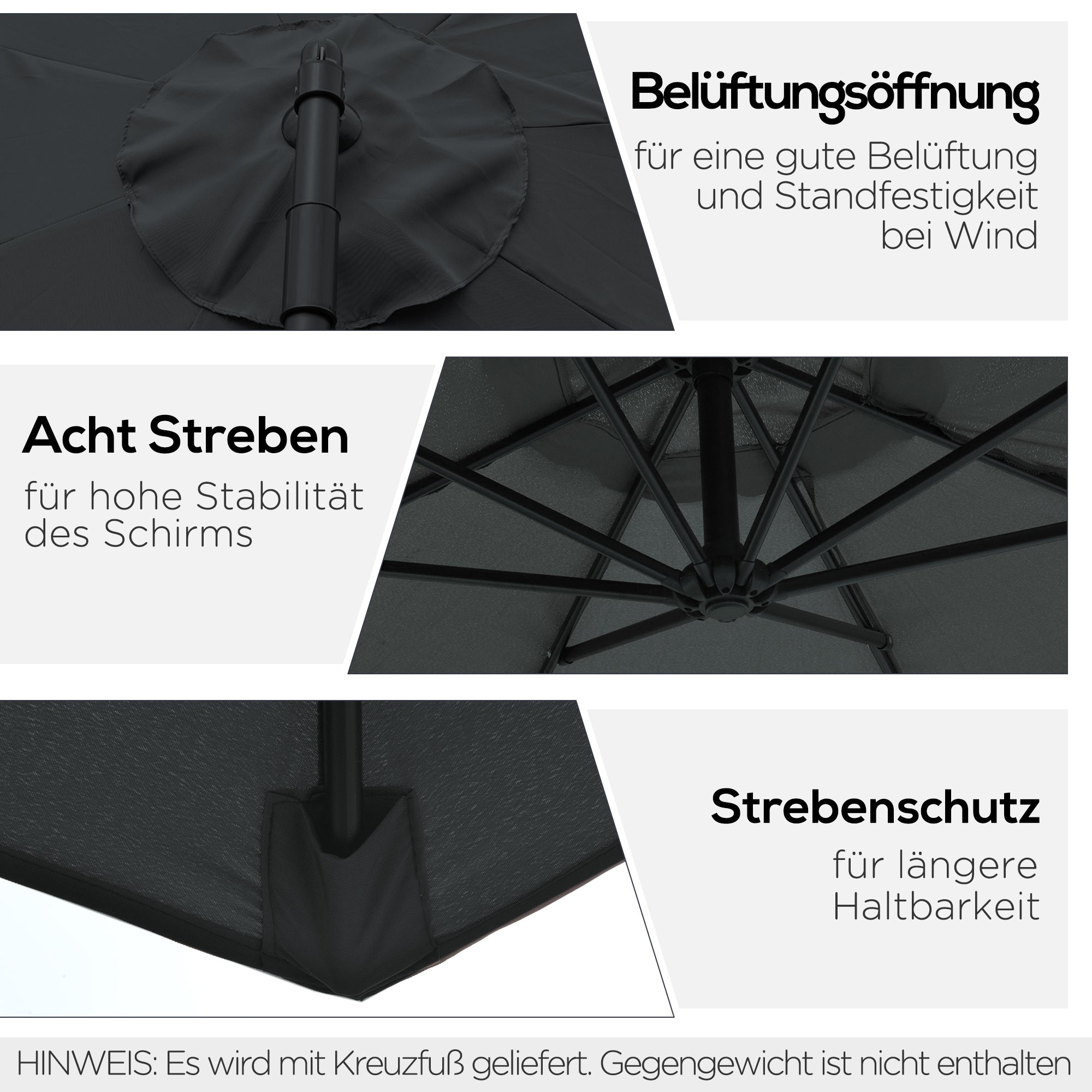 Cantilever Parasol Crank Steel Frame Ø3x2.5m, Black Polyester Fabric