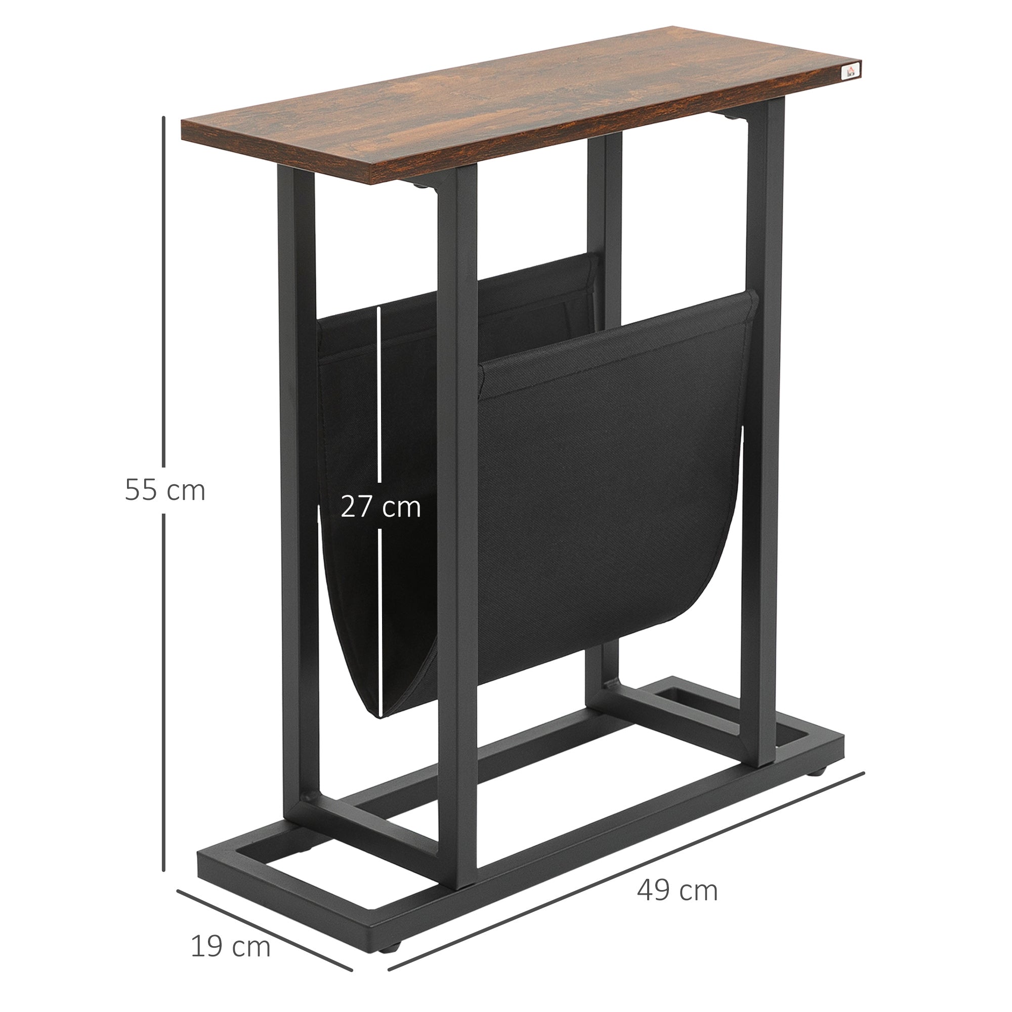 Beistelltisch Couchtisch Nachttisch, Stofftasche Stahlrahmen, Dunkelbraun und Schwarz