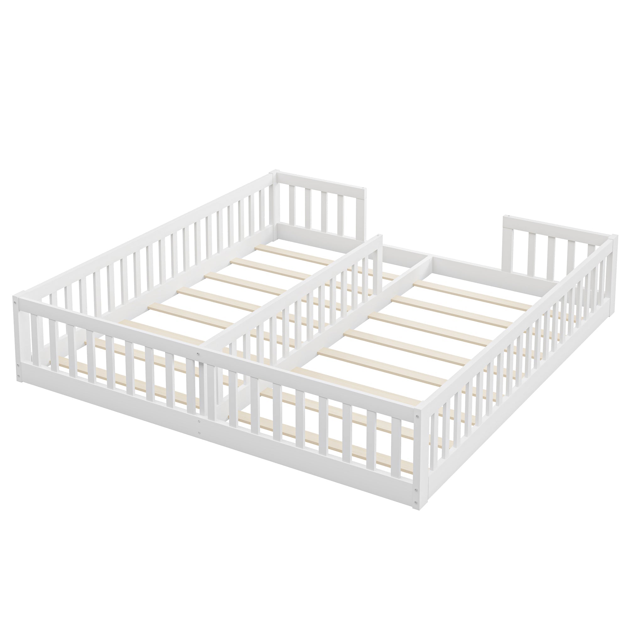Panel Bed with Railing and Slatted Base, 90 x 200 cm, Pine Wood White