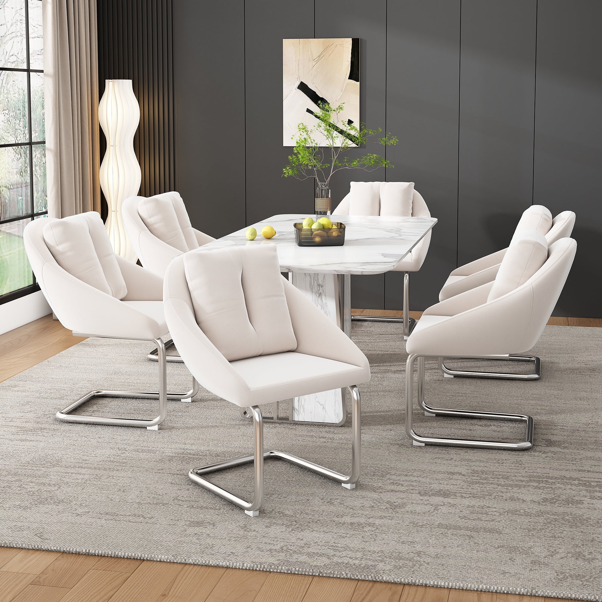 Velvet Dining Chairs, Set of 2 with Cushions, Curved Legs, Beige