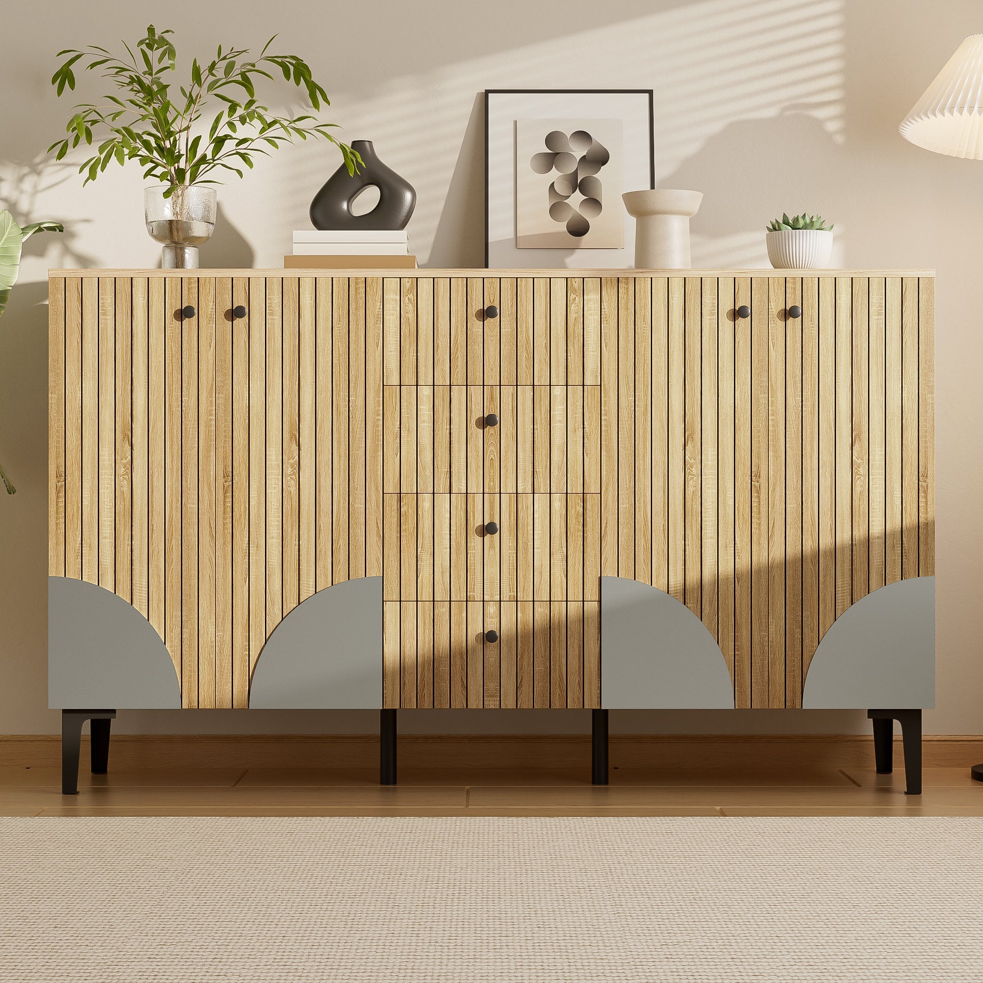 Storage Cabinet 4 Doors 4 Drawers 160x36x94cm - Modern Wood
