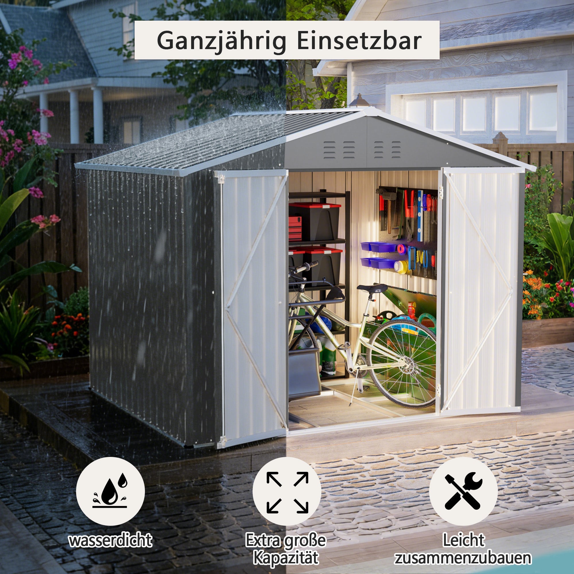 Metal Garden Shed, 8x6 FT with Hinged Door for Tools and Equipment, Anthracite