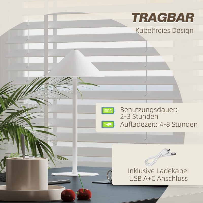 Table Lamp, 3 Light Colors, USB Rechargeable, Metal, White