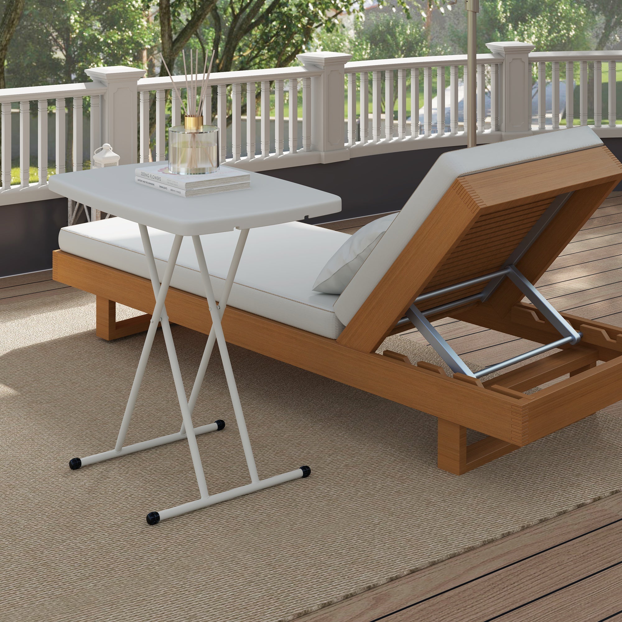 Side Table, Height-Adjustable Foldable Outdoor/Indoor, 76x50x74cm, Plastic White