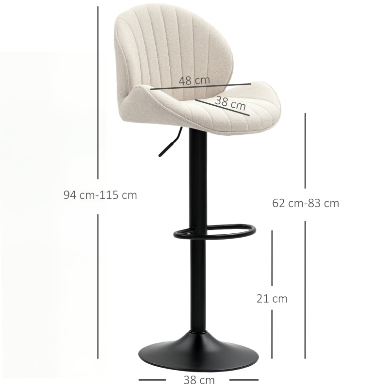 Bar Stools Set of 2, Adjustable Swivel with Fabric Cover, Steel Frame Beige