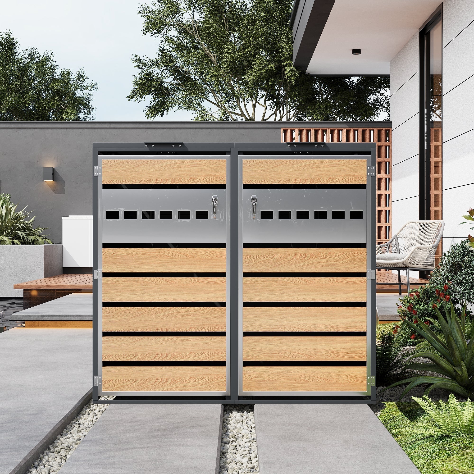 Bin Storage Box with Hinged Lid, Lockable and Two Doors