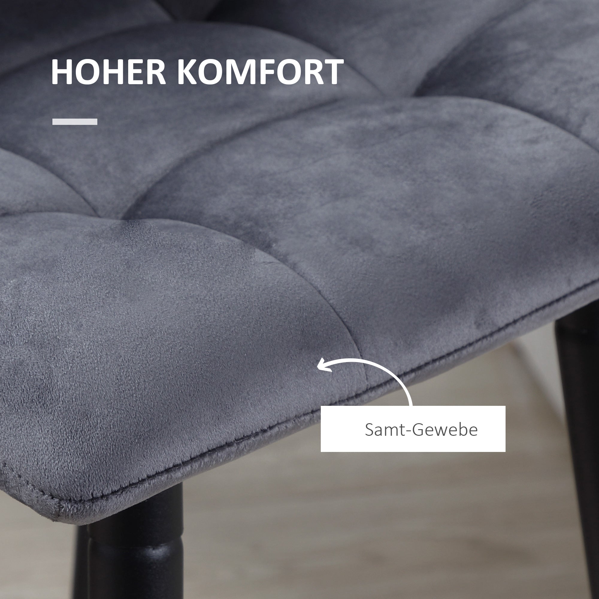 Bar Stools Set of 2 Modern Design Velvet Upholstery Steel Legs, Grey