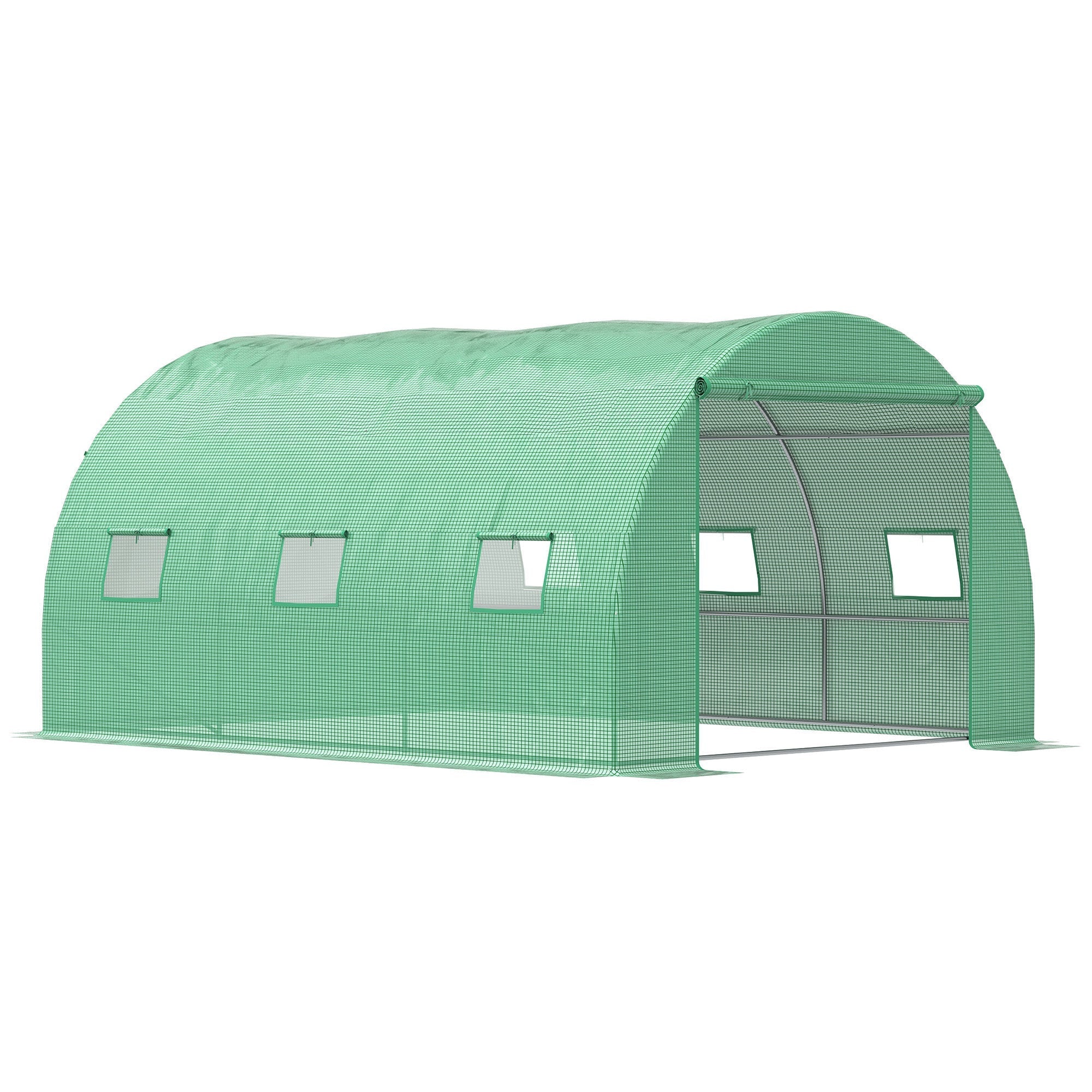 Walk-in Polytunnel Greenhouse, 4 x 3M with Zipped Roll-Up Door and 6 Mesh Windows, Tent