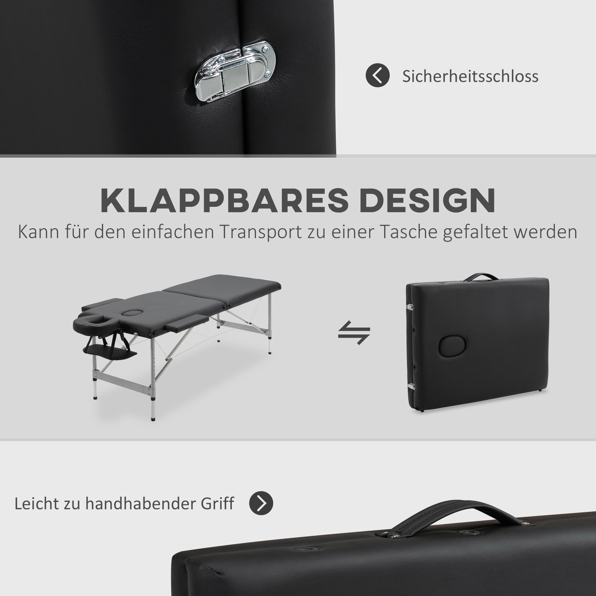 Foldable Massage Table 7-Zone Professional Height-Adjustable 130kg Capacity, Black