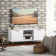 Modern TV Stand Cabinet, 55" TV Unit with 2 Shelves & 2 Cabinets, Engineered Wood White