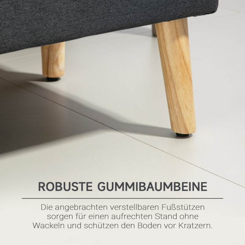 Gepolsterte Sitzbank mit Stauraum, Bettbank in Leinenoptik, Dunkelgrau