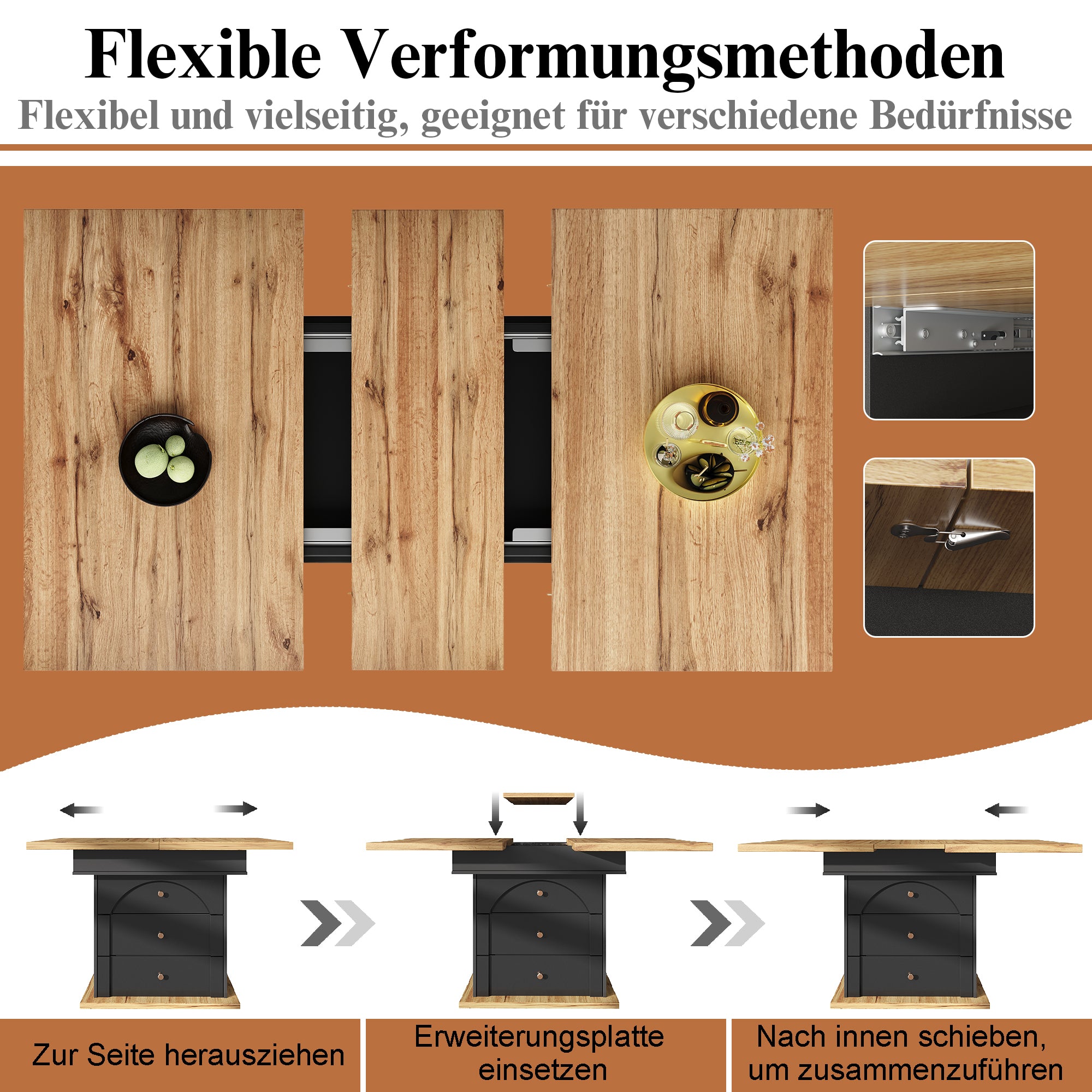 Telescopic Dining Table, 110-140 x 80 cm, Extendable for 4-6 People, Minimalist Design, Black