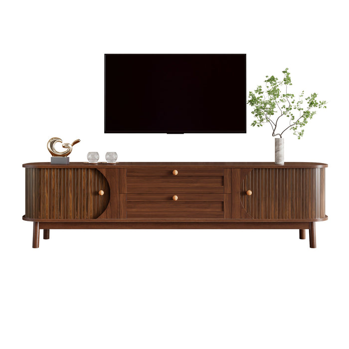 Modern TV Cabinet with Drawers, Storage, & Rounded Corners, Wood Look