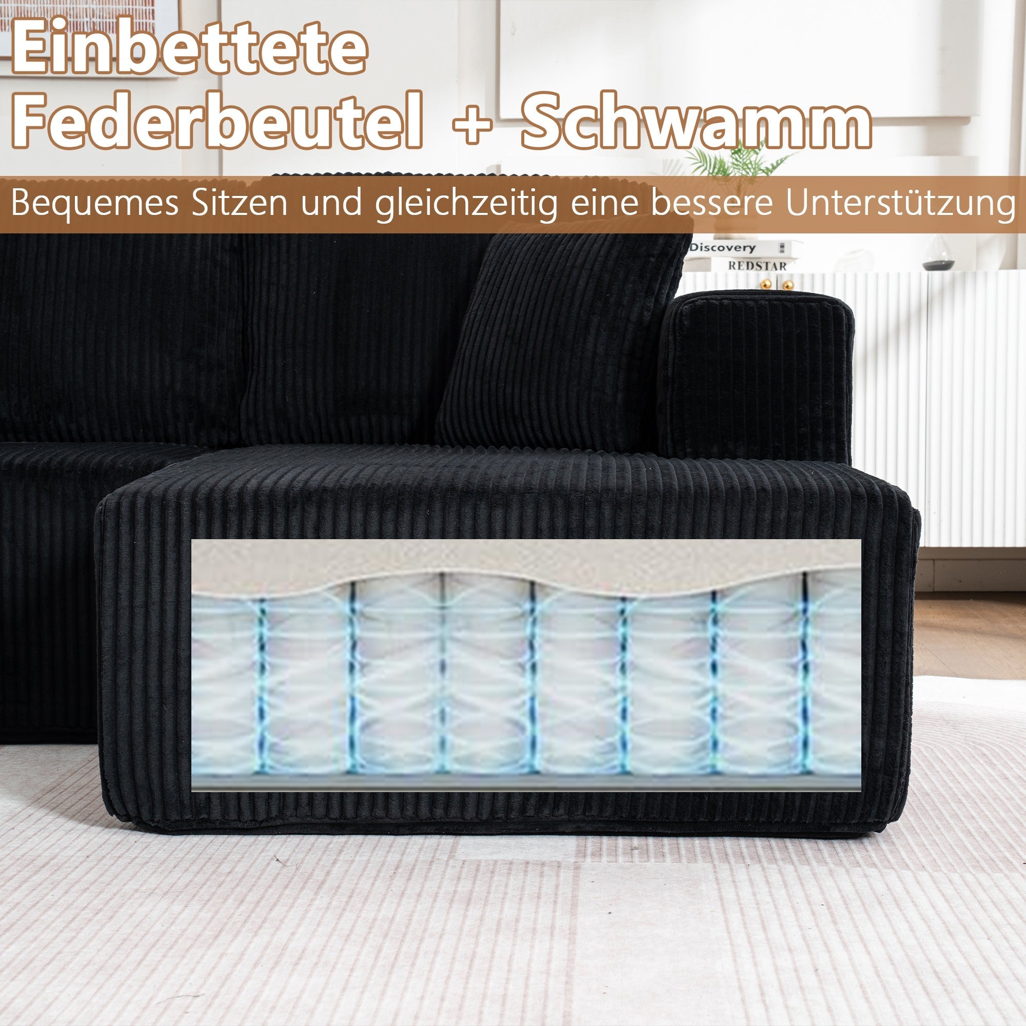 Modern U-Type Modular Sofa with Lounge Chairs and High-Density Sponge, Lamp Plush Fabric