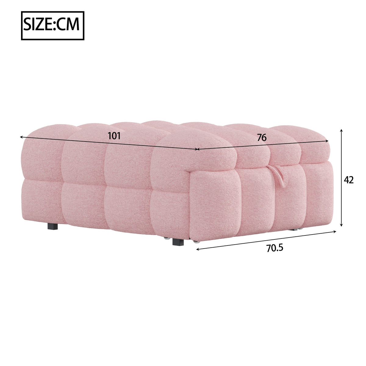 Upholstered Bed, 2-in-1 Footstool Pull-Out Sofa Single Puffy, Teddy Fabric Pink