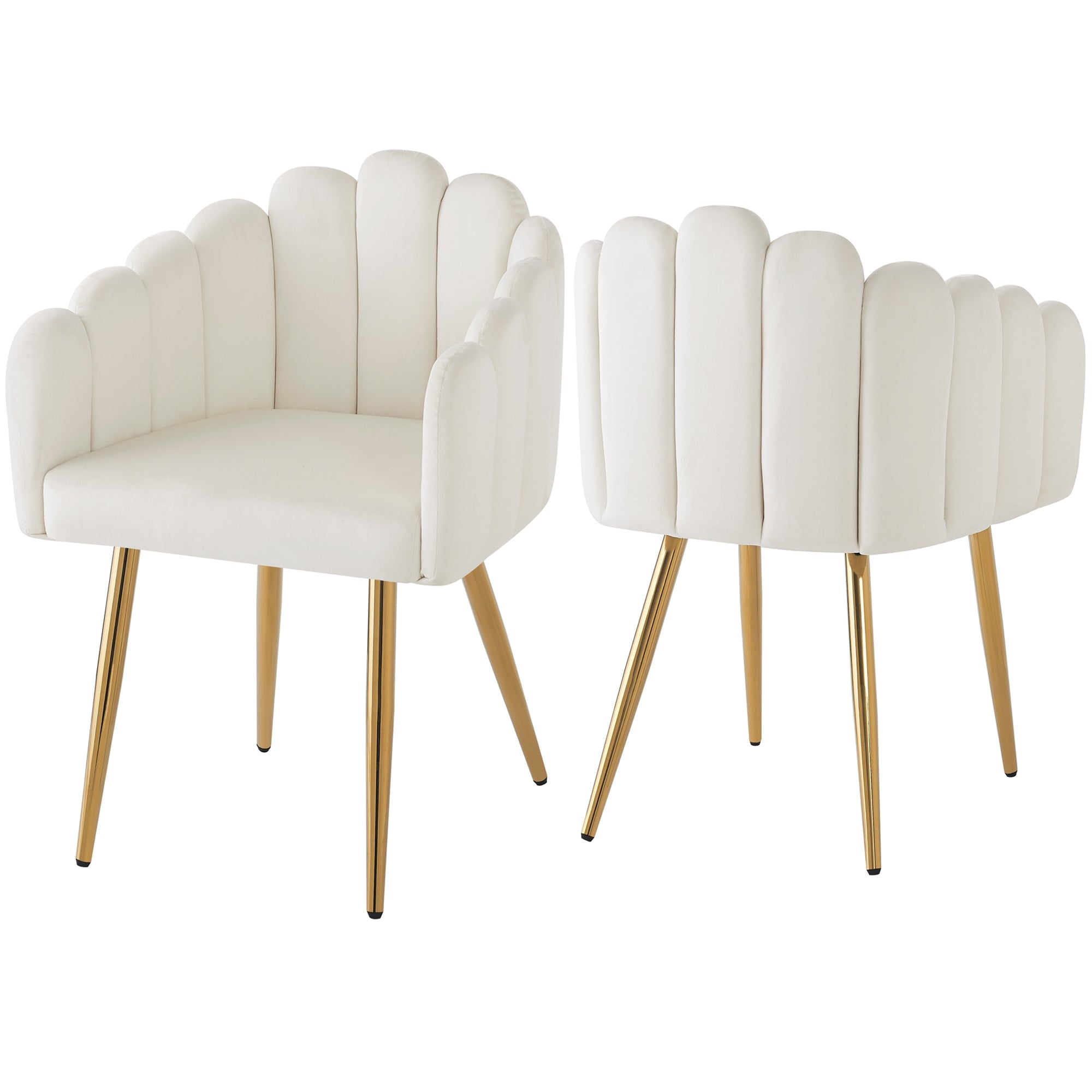 Dining Chair Set of 2 Fan-Shaped Adjustable Gold Legs - Velour Fabric