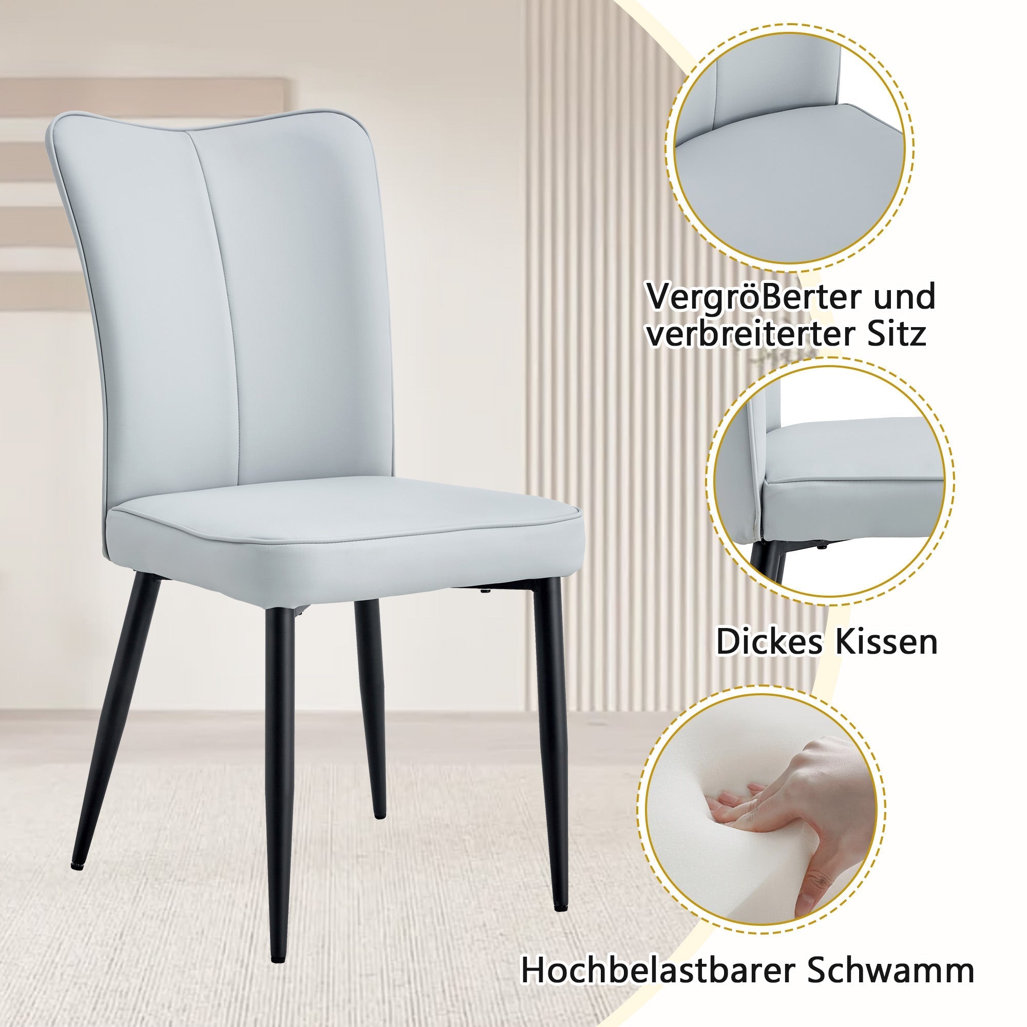Dining Table Set 160cm Rectangular Storage 4 Chairs - Light Grey PU Leather